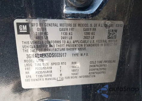 2013 Chevrolet Captiva Sport Ltz из США, поврежденный, VIN 3GNAL4EK5DS603917